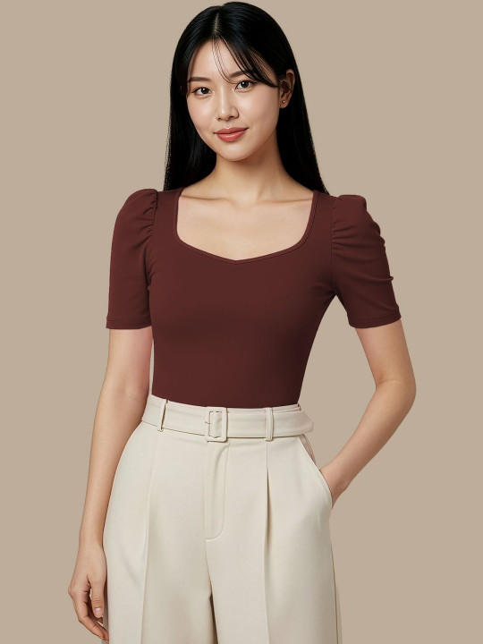 Navyankaa Sweetheart Neck Puff Sleeve Top