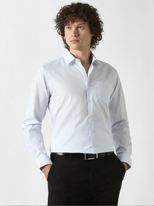 Van Heusen Men Light Blue Textured Full Sleeves Wedding Shirts
