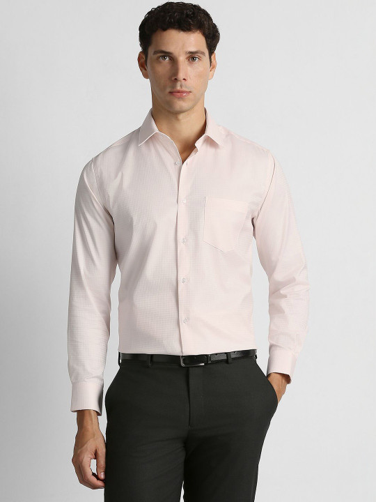 Van Heusen Men Pink Textured Full Sleeves Formal Shirts