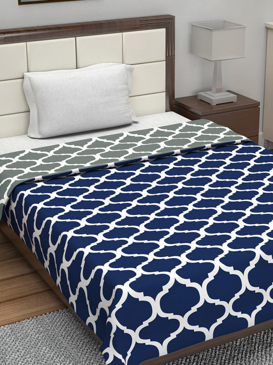 Divine Casa Navy Blue Printed Set of 2 Microfiber AC Room 120 GSM Single Bed Dohar Blanket