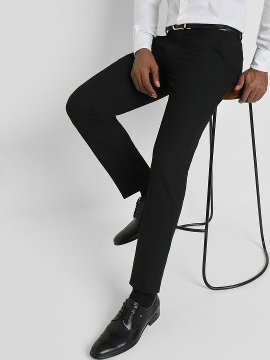 Allen Solly Sport Men Black Textured Formal Trousers