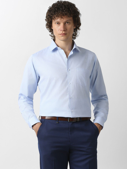 Van Heusen Men Light Blue Textured Full Sleeves Formal Shirts