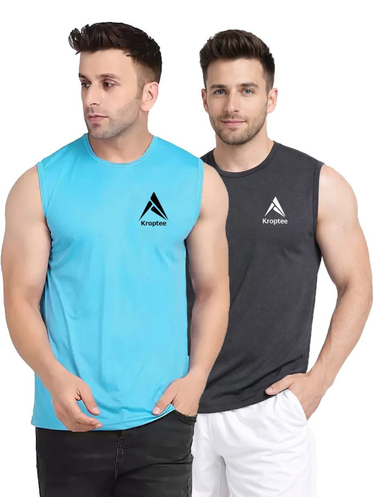 Kroptee Pack of 2 Cotton Blend Gym Vest