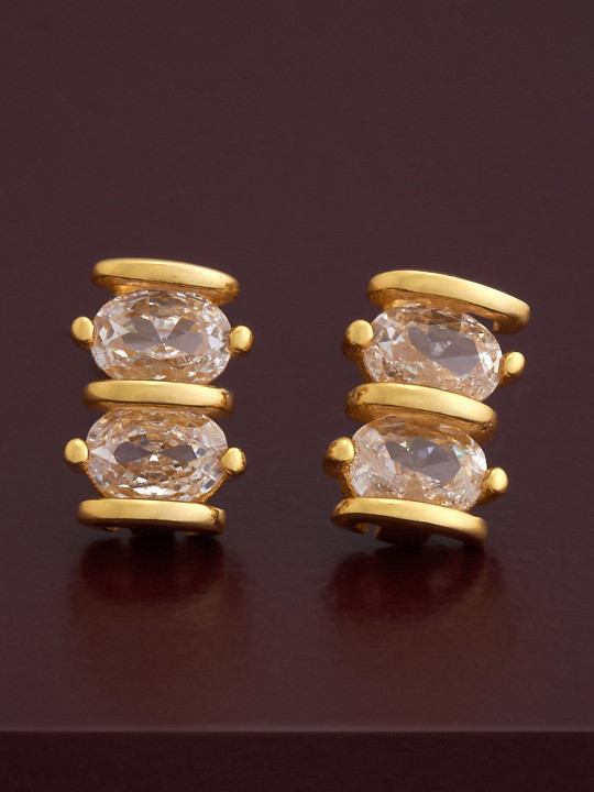 Kushal's Fashion Jewellery 92.5 Silver Gold-Plated CZ Studded Studs Earrings