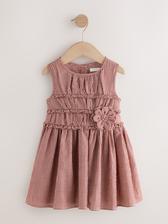 NEXT Girls Frills Flower Detail Checked A-Line Dress