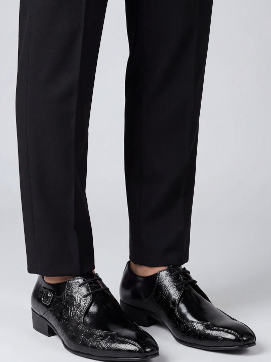 House of Pataudi Men Textured Pointed Toe Lace-Ups Oxfords Formal Shoes