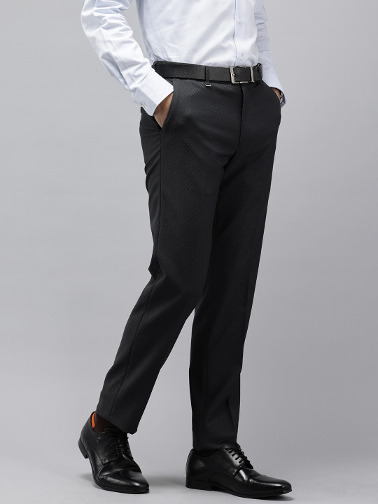 Van Heusen Men Textured Slim Fit Formal Trousers