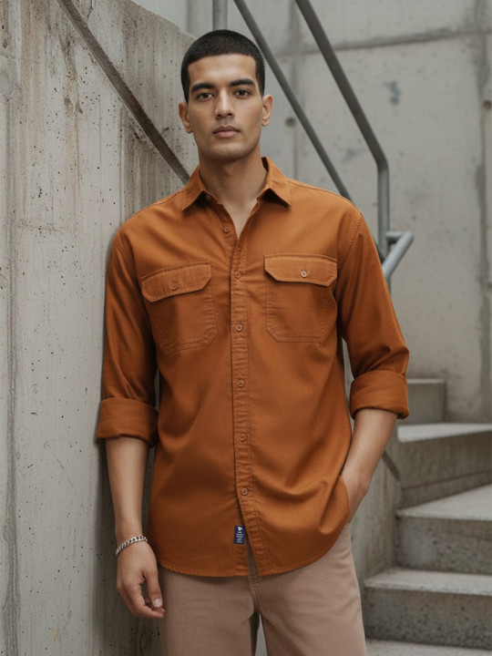 Roadster The Life Co. Pure Cotton Drop-Sleeves Relaxed Fit Shirt