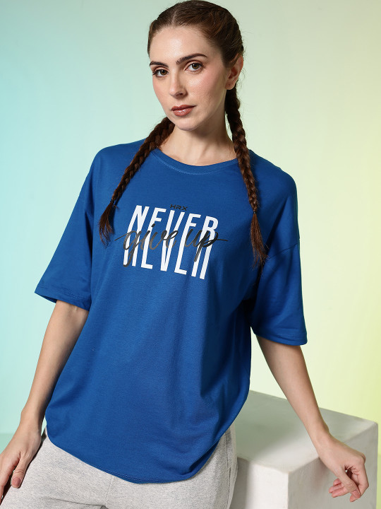 HRX by Hrithik Roshan Women Printed Drop-Shoulder Sleeves Oversized T-shirt