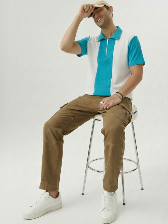 Mobox Men Colourblocked Polo Collar T-shirt