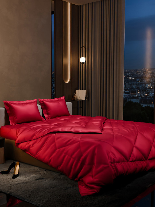 Stoa Paris Date Night Collection Red Solid AC Room 150 GSM Double Bed Satin Comforter