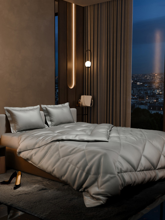 Stoa Paris Date Night Grey AC Room Satin 150 GSM Double Bed Comforter