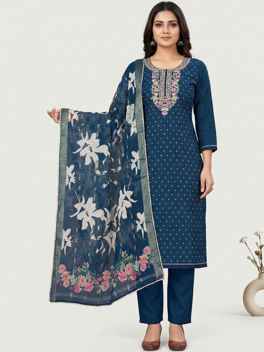 TAVAS Embroidered Semi-Stitched Dress Material