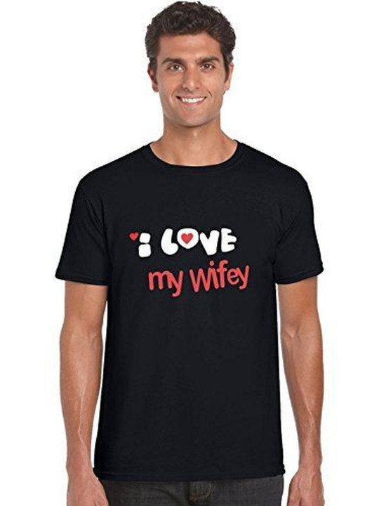 THEYAYACAFE Men I Love My Wifey Printed Cotton T-Shirt