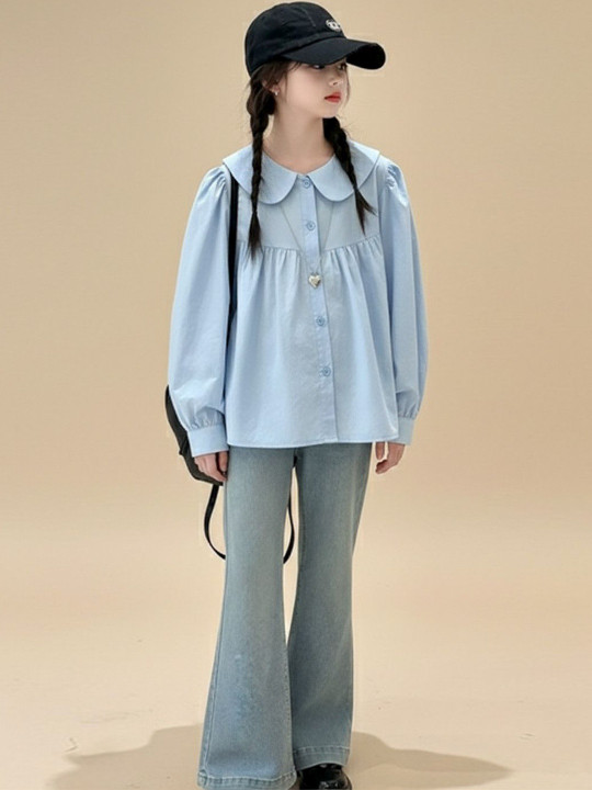 YK Girls Pure Cotton Shirt with Trousers