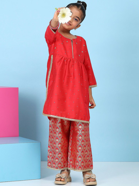 Biba Girls Ethnic Motifs Printed Empire Sequinned Kurta with Palazzos