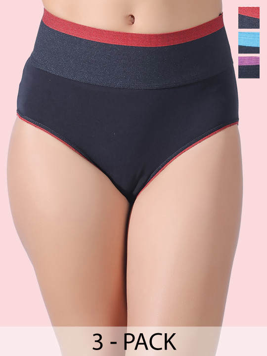 HERE&NOW Women Pack Of 3 Mid-Rise Cotton Hipster Briefs