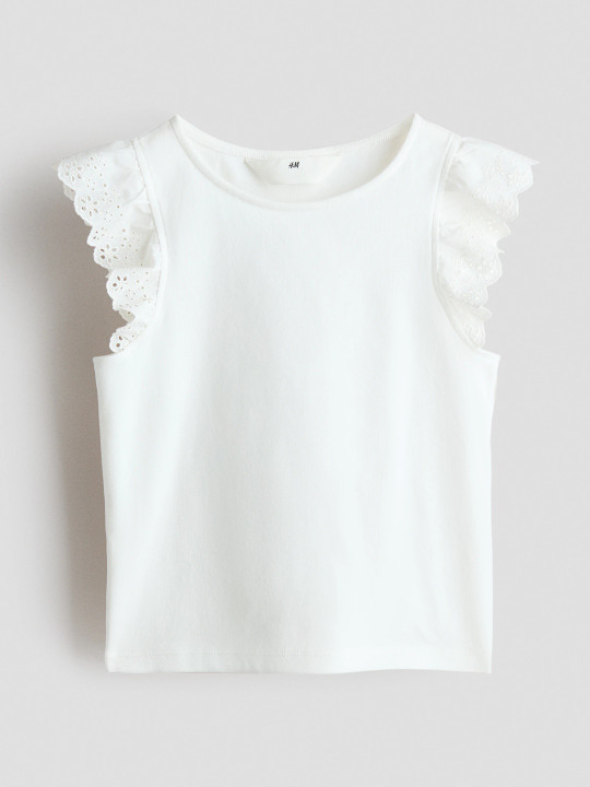 H&M Flutter-sleeved Broderie Anglaise Top