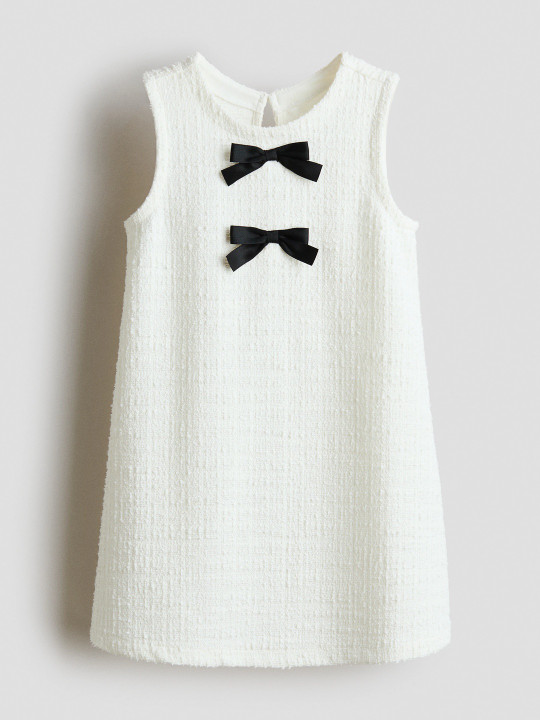 H&M Girls Bow-Detail Boucl-Weave Dress
