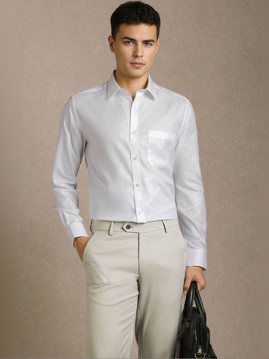 Louis Philippe Men White Textured Full Sleeves Formal Shirts