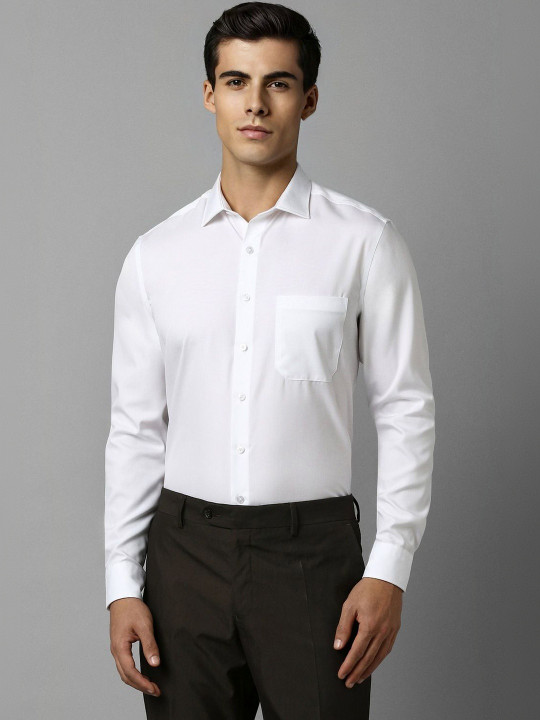 Louis Philippe Men White Solid Full Sleeves Formal Shirts