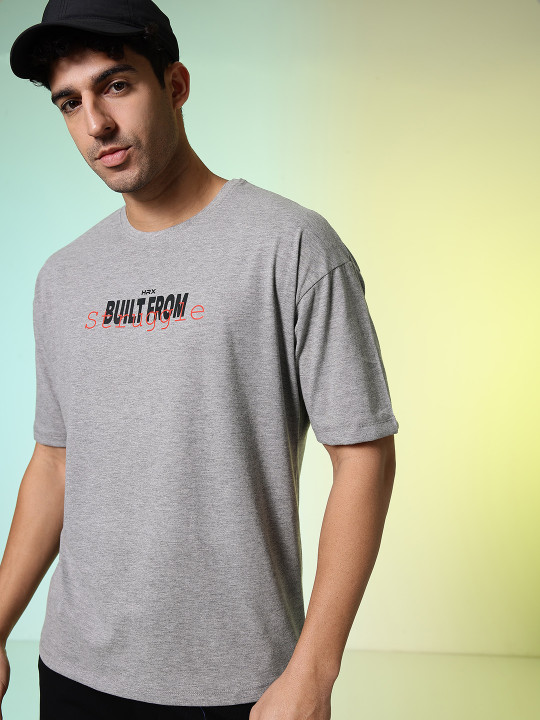 HRX by Hrithik Roshan Typography Printed Drop-Shoulder Sleeves Pure Cotton T-shirt