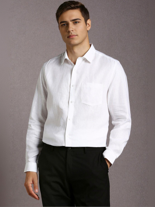 Louis Philippe Men White Solid Full Sleeves Formal Shirts