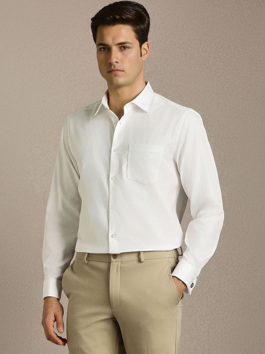 Louis Philippe Men White Textured Full Sleeves Formal Shirts