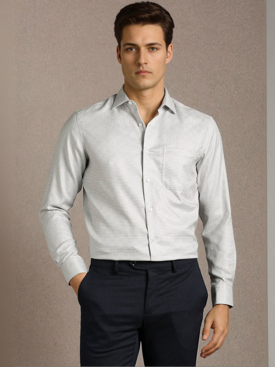 Louis Philippe Self Design Spread Collar Regular Fit Cotton Shirt