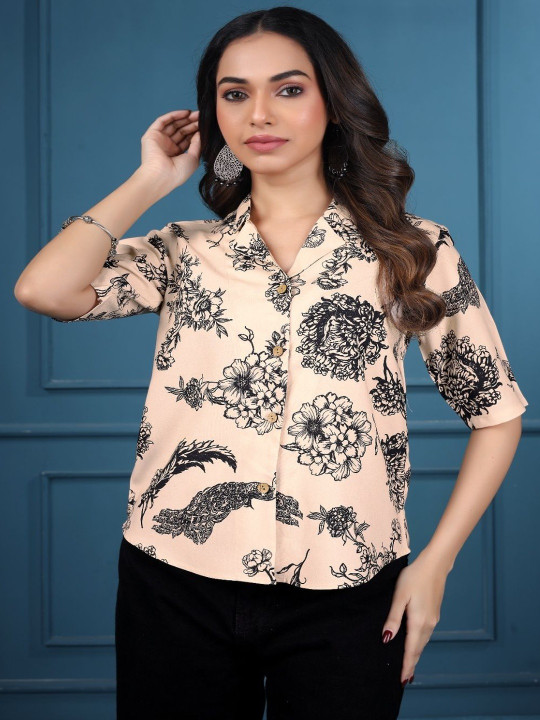 Sangria Printed Spread Collar Comfort Regular Fit Button-Down Casual Shirts