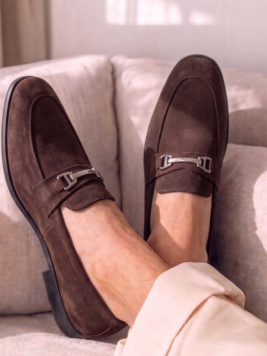 HERE&NOW Men Brown Textured Horsebit Formal Loafers
