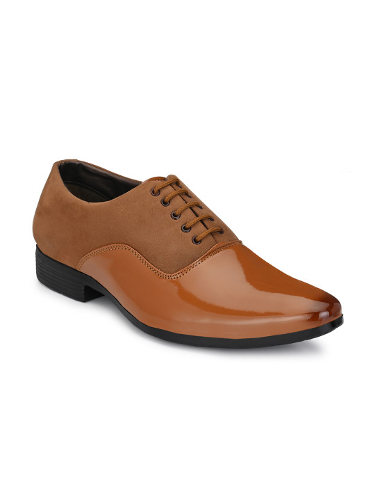 HERE&NOW Men Beige Textured Formal Lace-Up Oxfords Shoes