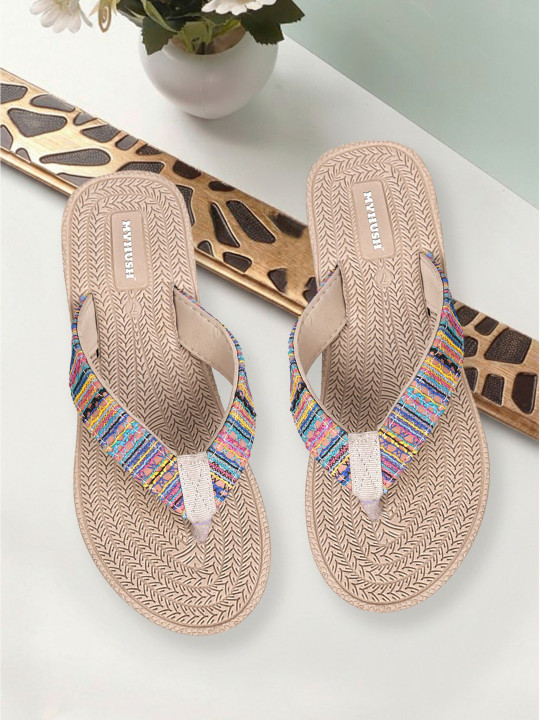 MYHUSH Women Printed Thong Flip-Flops
