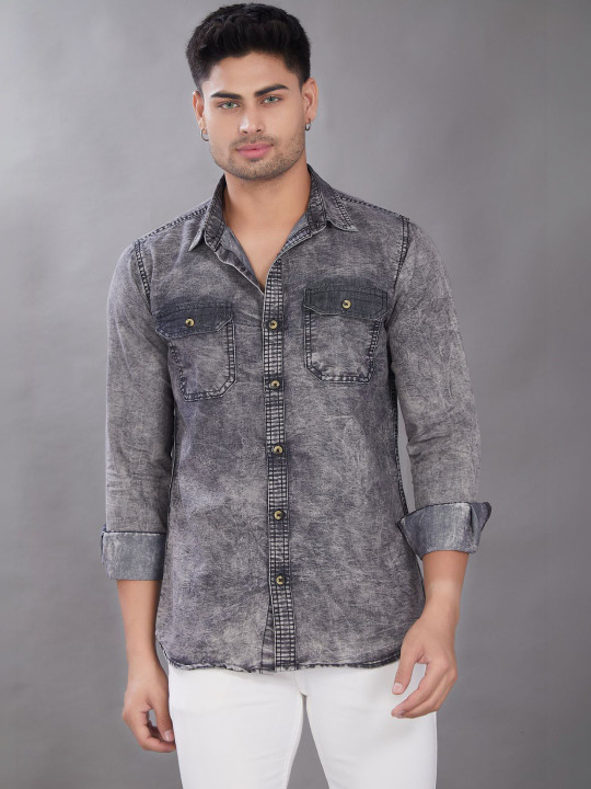 Mast & Harbour Men Comfort Slim Fit Faded Faded Casual Shirt