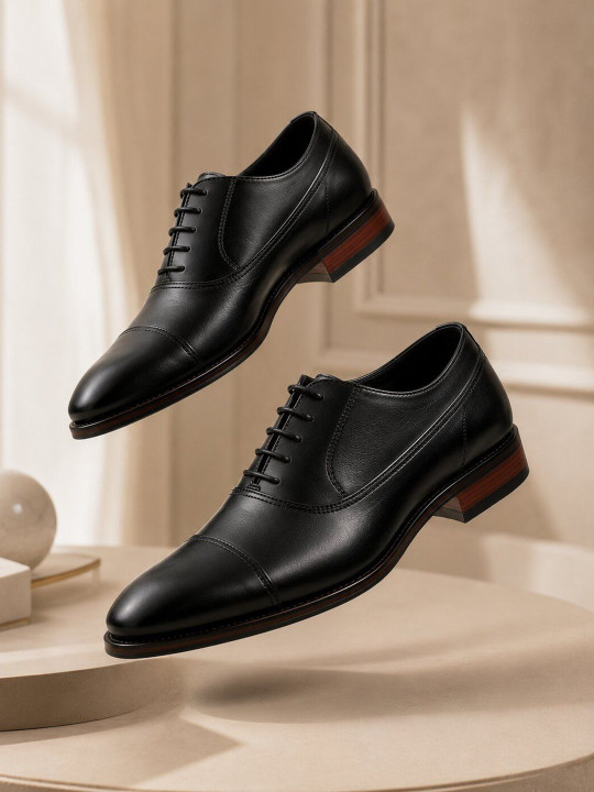 San Frissco Men Black Solid Formal Wear Comfortable Laceup Derby Shoes