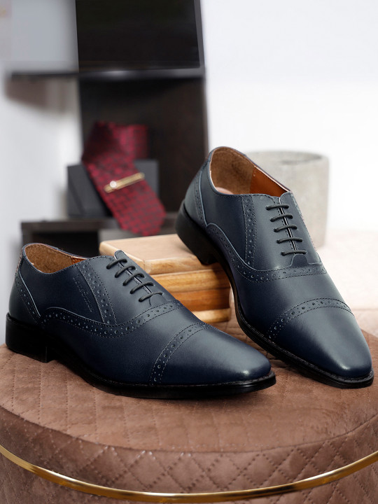 LOUIS STITCH Men Prussian Blue Premium Italian Leather Formal Oxford Shoes
