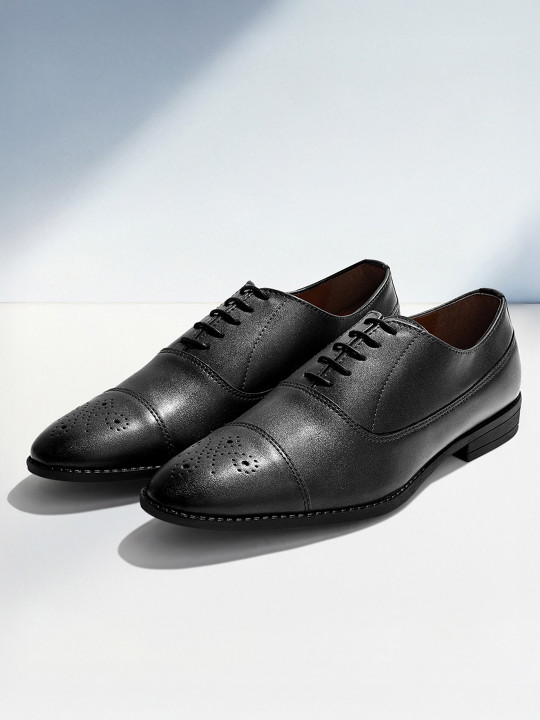 LOUIS STITCH Men Jet Black Formal Lace Up Derby Shoes