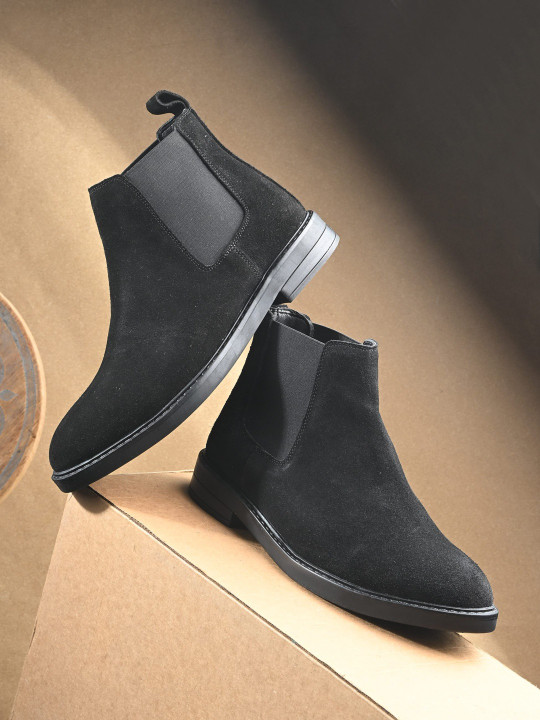 Just Leather Men Round Toe Slip-On Chelsea Boots