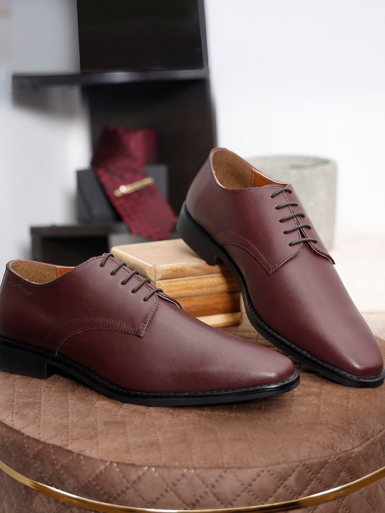 LOUIS STITCH Men Rosewood Premium Italian Leather Formal Derby Shoes