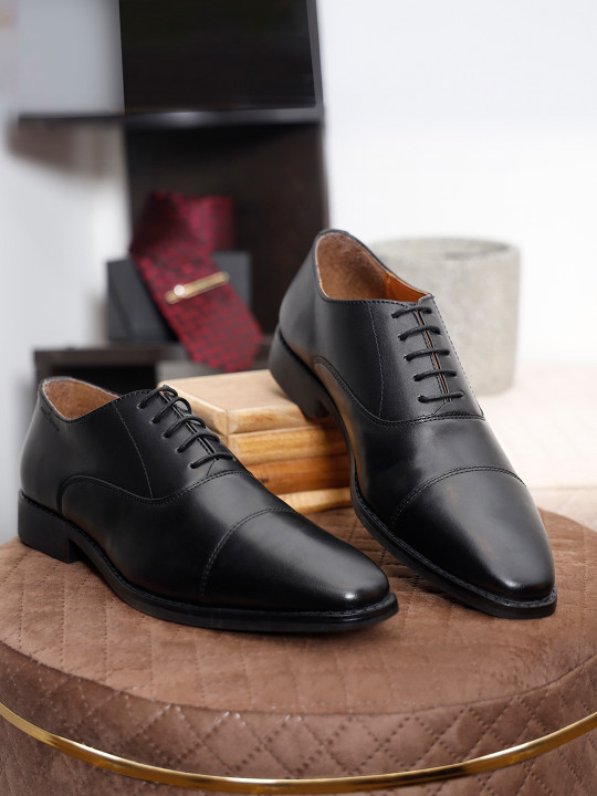 LOUIS STITCH Men Jet Black Premium Italian Leather Formal Derby Shoes