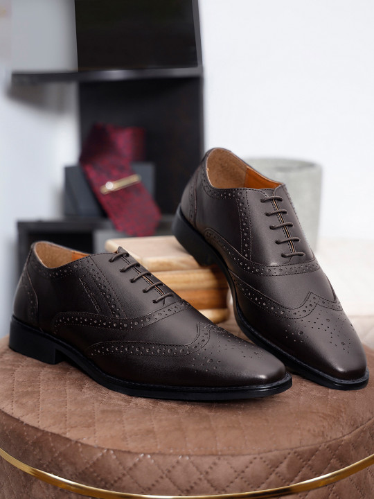 LOUIS STITCH Men Brunette Brown Premium Italian Leather Formal Brogue Shoes