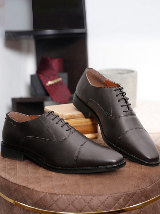 LOUIS STITCH Men Brunette Brown Premium Italian Leather Formal Derby Shoes
