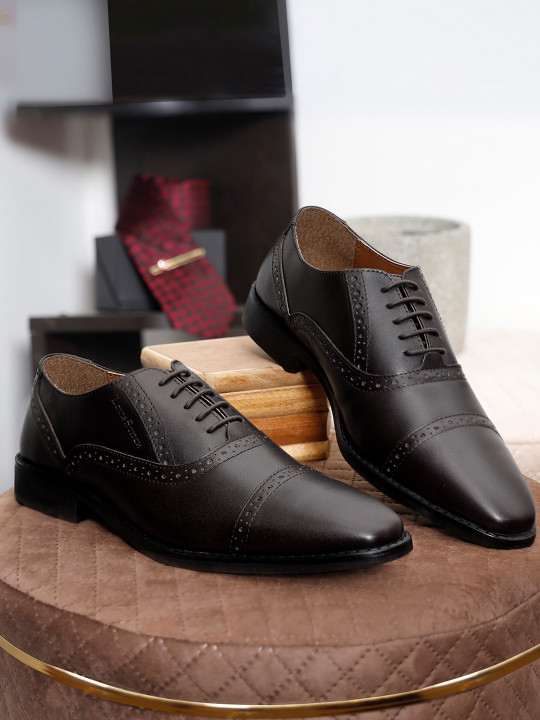LOUIS STITCH Men Brunette Brown Premium Italian Leather Formal Oxford Shoes