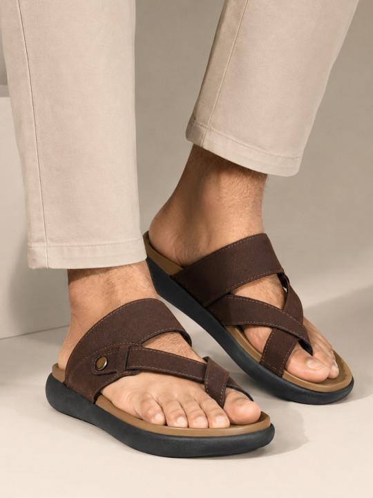 San Frissco Men Brown Suede Slipon Casual Thong Comfort Toe Ring Sandals