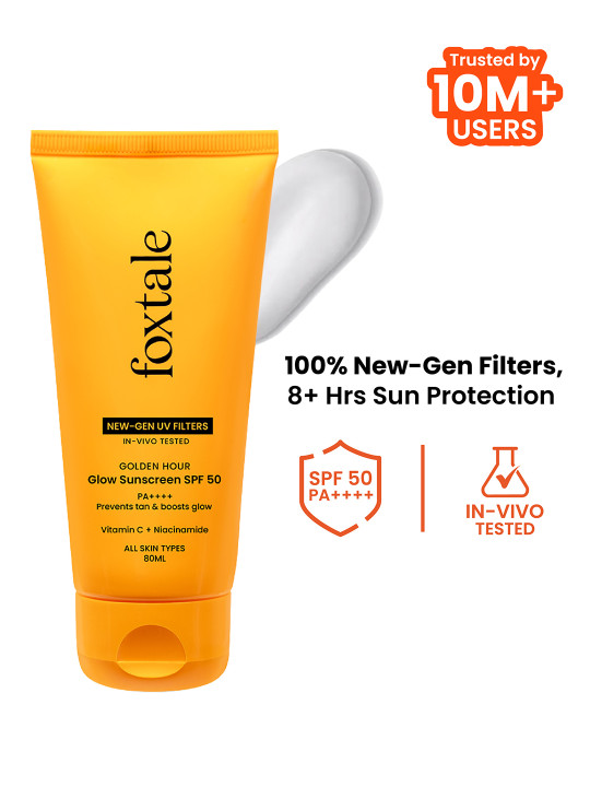 FoxTale Glow Sunscreen with Vitamin C & Niacinamide SPF 50 PA++++ In-Vivo Tested - 80ml