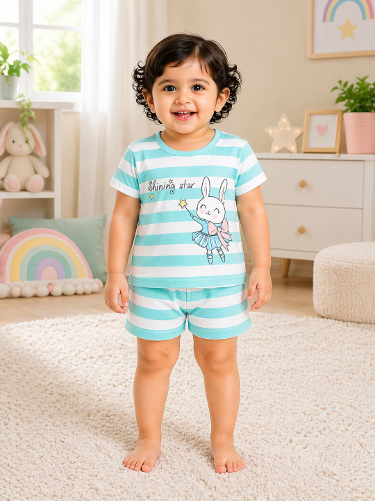 Bodycare Kids Girls Striped T-shirt with Shorts