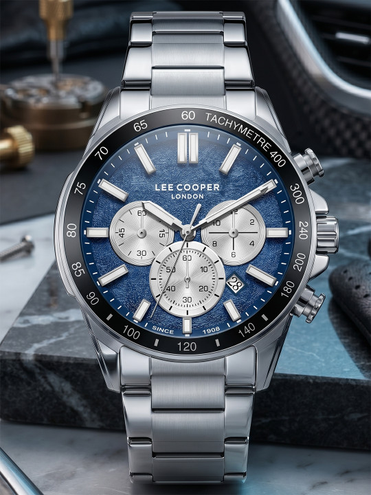 Lee Cooper Men Brass Dial & Stainless Steel Bracelet Style Straps Analogue Chronograph Watch LC08240.390
