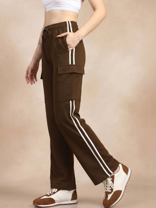 JUNEBERRY Women Cotton Striped Relaxed Fit High-Rise Track Pants