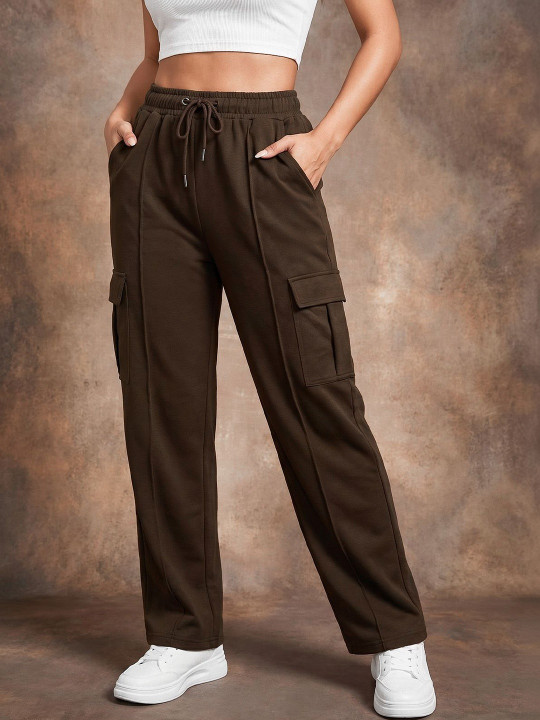 JUNEBERRY Women Relaxed-Fit High-Rise Cargos Trouser