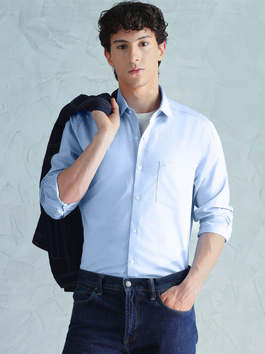 Arrow Men Spread Collar Solid Cotton Slim Fit Formal Shirt